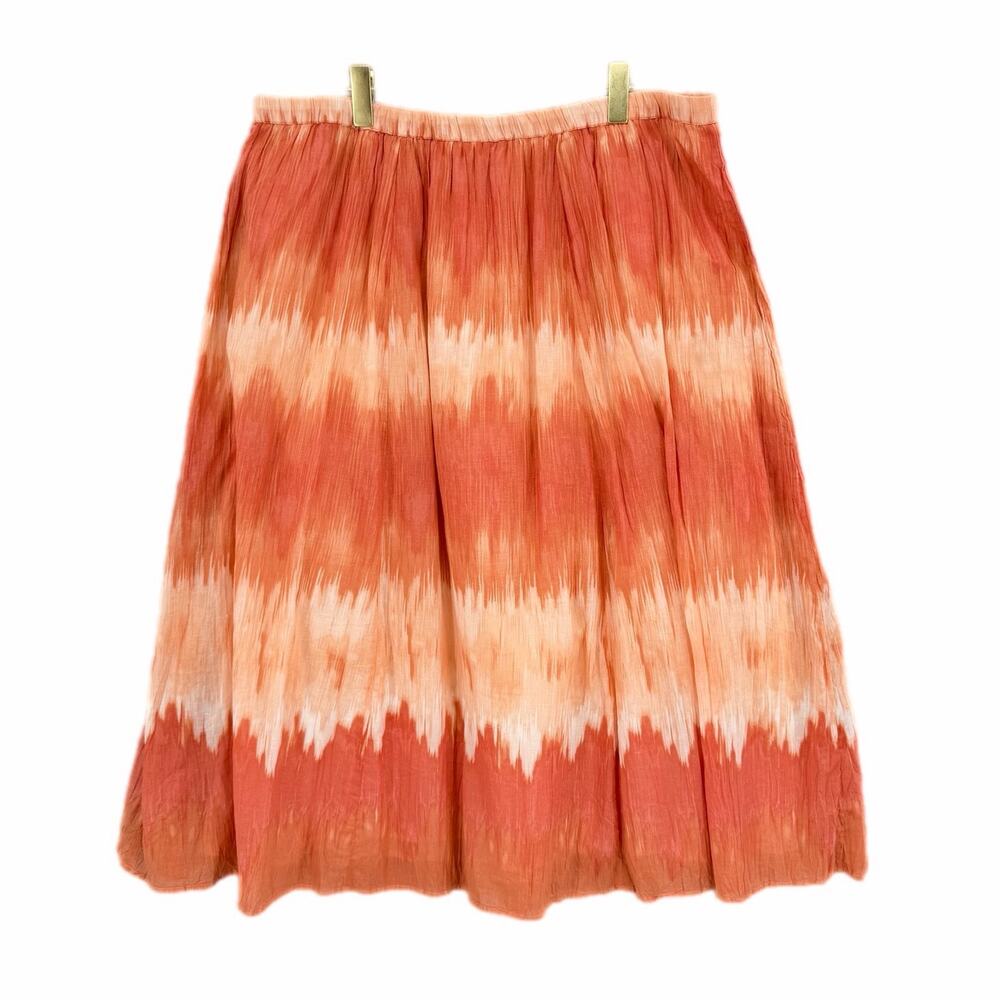 Chico’s Sz 3 Orange Tie Dye Stripe 100% Cotton Pull On Boho Flowy Midi Skirt